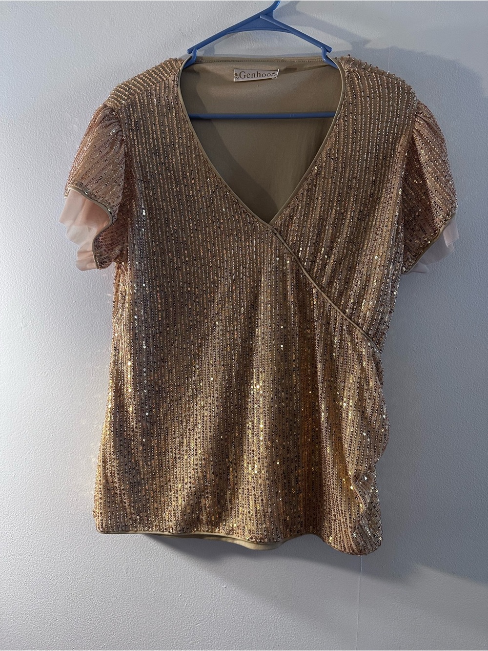 Gold Sequin Wrap-Style Women's Top